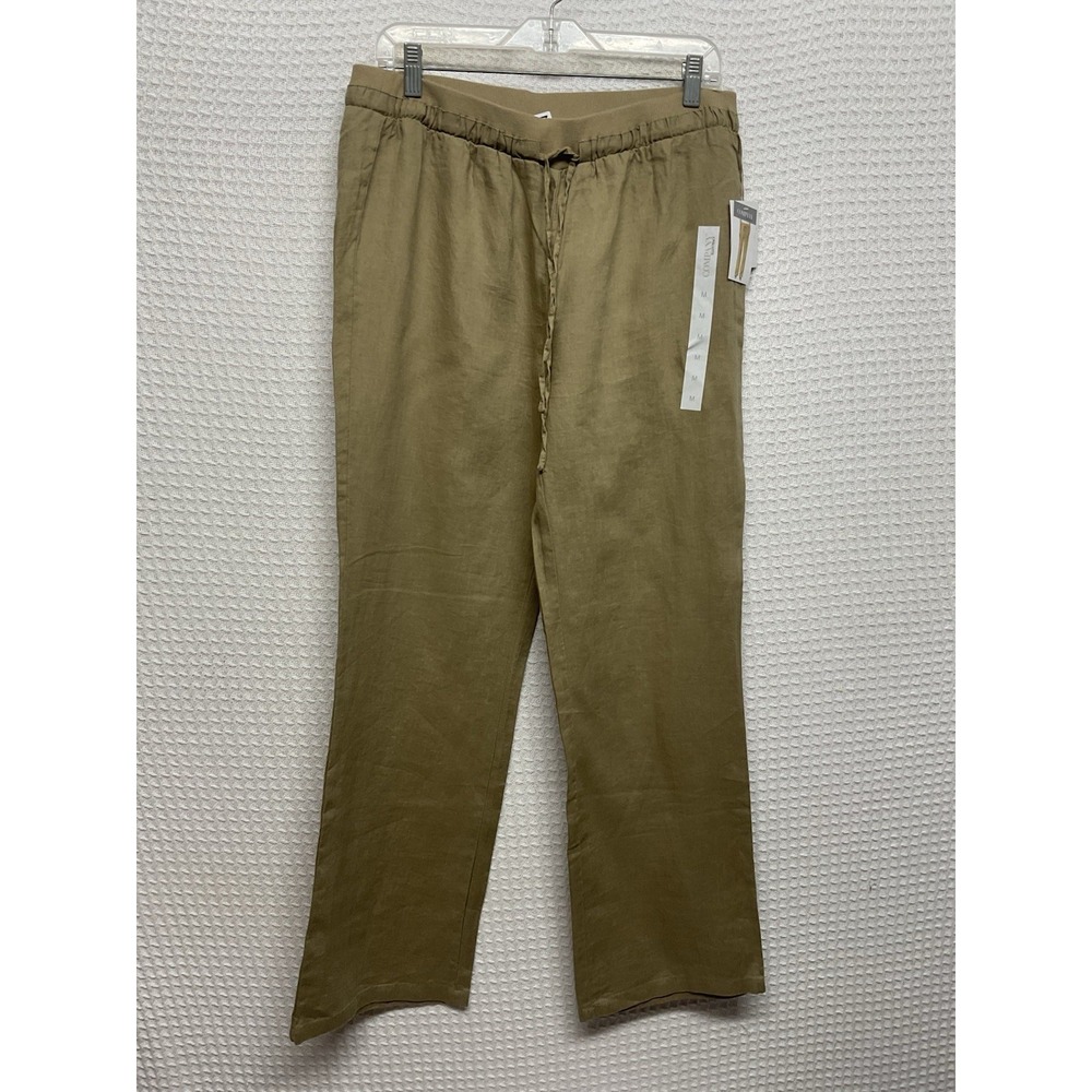 Ellen Tracy Linen Pants Womens Medium M Khaki Flax  Elastic Waist Drawstring